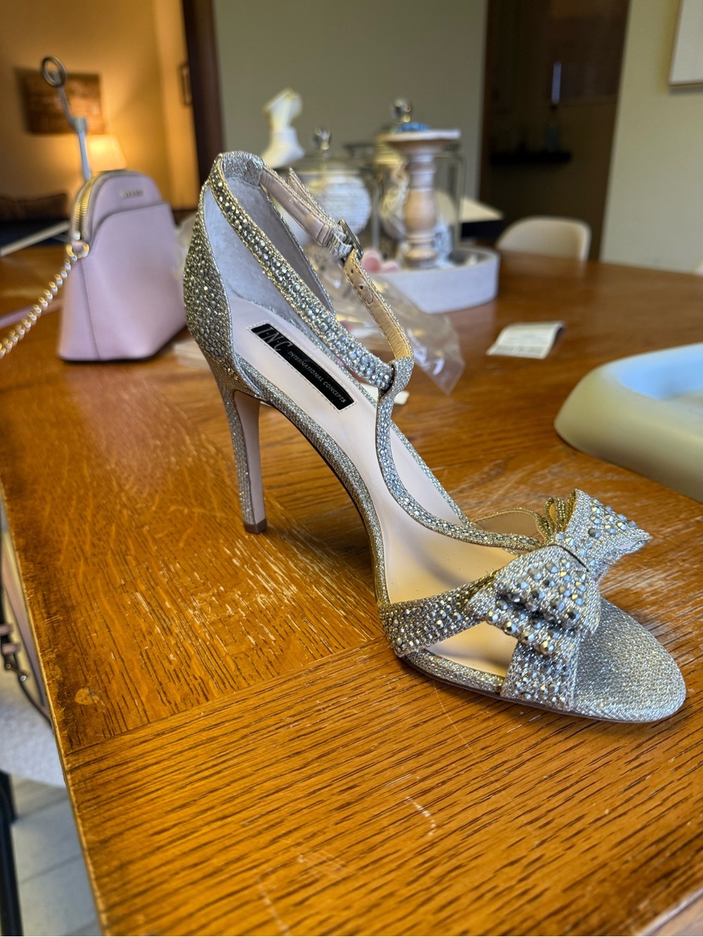 INC Sparkling Silver T-Strap Evening Sandal with Bow - Picture 4 of 4